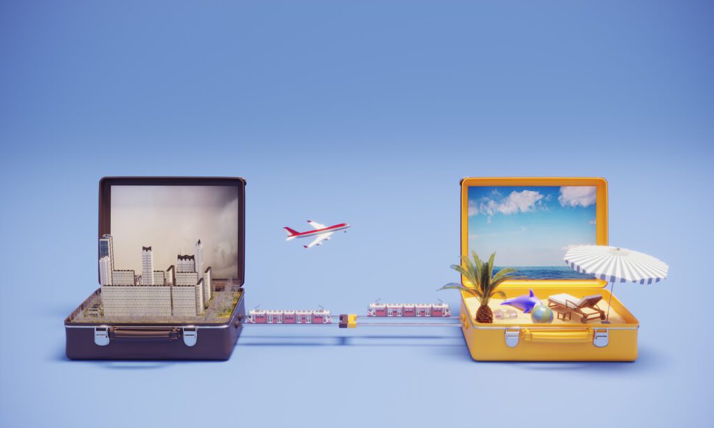 Aeroplane on laptop keyboard with cancel key, representing airline ticket changes and cancellations through consolidators